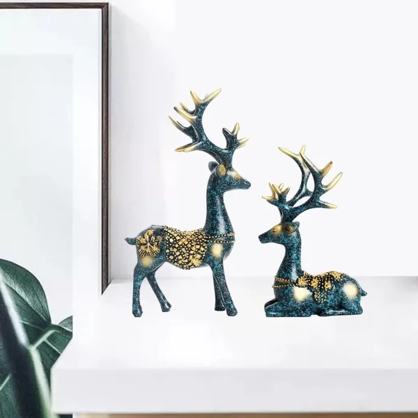 Deer Figurines Home Decor Crafts Tabletop Decor Gift Souvenir Resin Sculpture Statue for Bookshelf Car Office Indoor Hotel 2