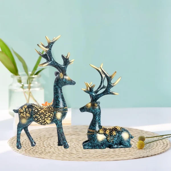 Deer Figurines Home Decor Crafts Tabletop Decor Gift Souvenir Resin Sculpture Statue for Bookshelf Car Office Indoor Hotel 4
