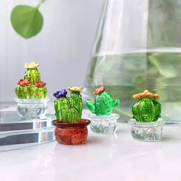 Mini Cactus Figurines Ornaments Cactus Bonsai Decor Sculptures and Figurines Desktop Ornament  Car Home Decoration 2