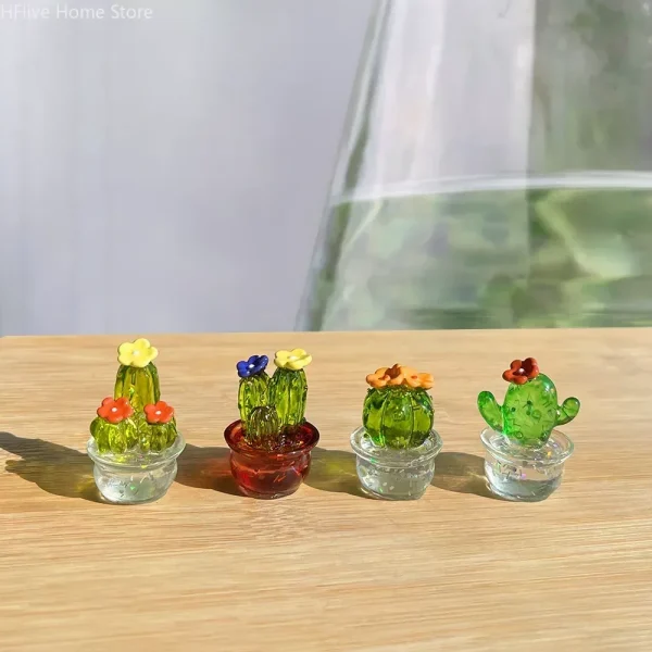 Mini Cactus Figurines Ornaments Cactus Bonsai Decor Sculptures and Figurines Desktop Ornament  Car Home Decoration 3