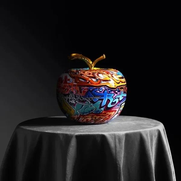 Aesthetic Apple Statue Nordic Creative Resin Fruit Figurine Graffiti Sculpture Desk Decor Luxury Living Room Decoration Ornament 2
