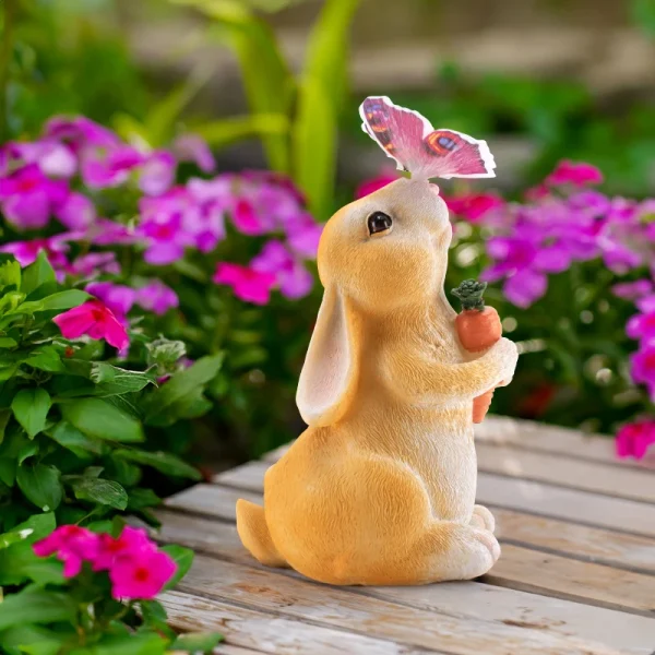 Solar Bunny Statue Decor with Butterfly Resin Animal Sculpture Solar LED Lights Figurine Outdoor Deco for Garden Yard Patio Gift 4