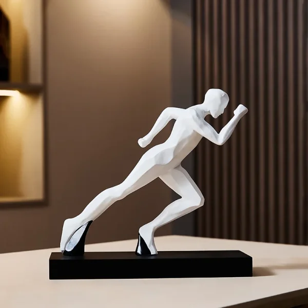 Exquisite Blue Crystal Sculpted Running Man Statue for Home & Office Decoration, Unique Crystal Runner Figurine, White Sculpture 3