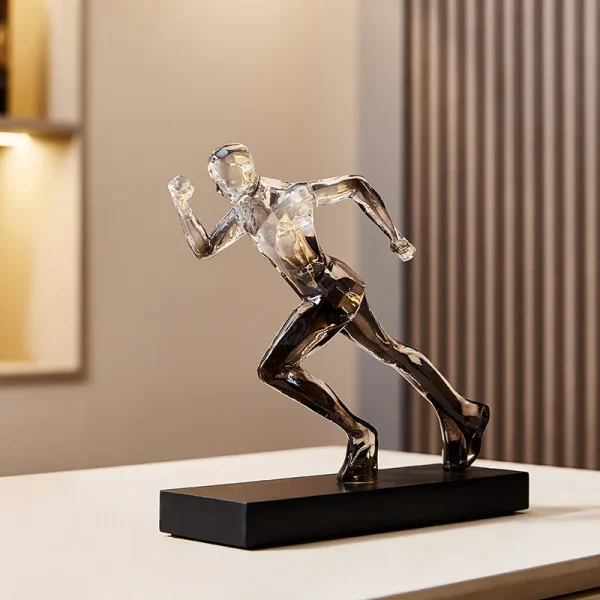 Exquisite Blue Crystal Sculpted Running Man Statue for Home & Office Decoration, Unique Crystal Runner Figurine, White Sculpture 4