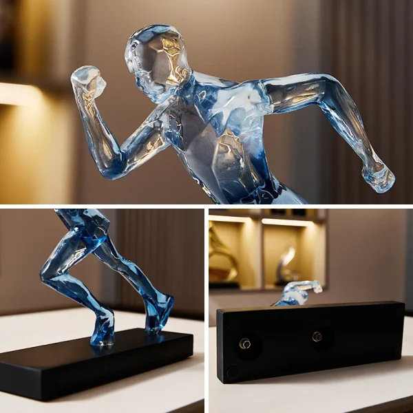 Exquisite Blue Crystal Sculpted Running Man Statue for Home & Office Decoration, Unique Crystal Runner Figurine, White Sculpture 6