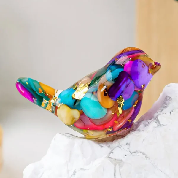 Natural Stone Colorful Bird Figurine Positive Healing Energy Hand-carved Faux Crystal Mini Bird Statue Home Office Desktop Decor 1