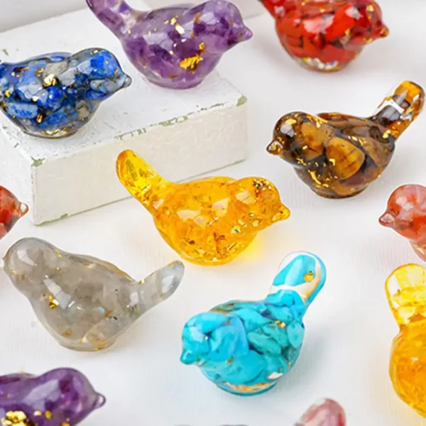 Natural Stone Colorful Bird Figurine Positive Healing Energy Hand-carved Faux Crystal Mini Bird Statue Home Office Desktop Decor 3