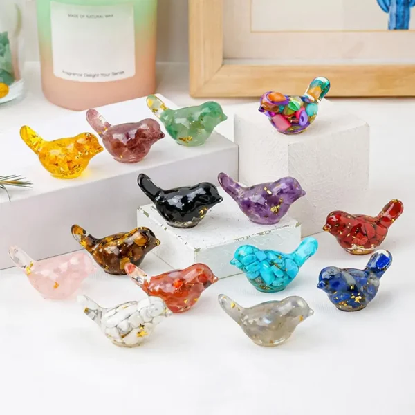 Natural Stone Colorful Bird Figurine Positive Healing Energy Hand-carved Faux Crystal Mini Bird Statue Home Office Desktop Decor 4