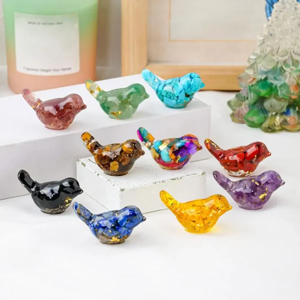Natural Stone Colorful Bird Figurine Positive Healing Energy Hand-carved Faux Crystal Mini Bird Statue Home Office Desktop Decor 5