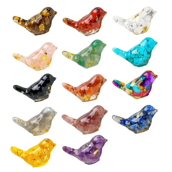Natural Stone Colorful Bird Figurine Positive Healing Energy Hand-carved Faux Crystal Mini Bird Statue Home Office Desktop Decor 6