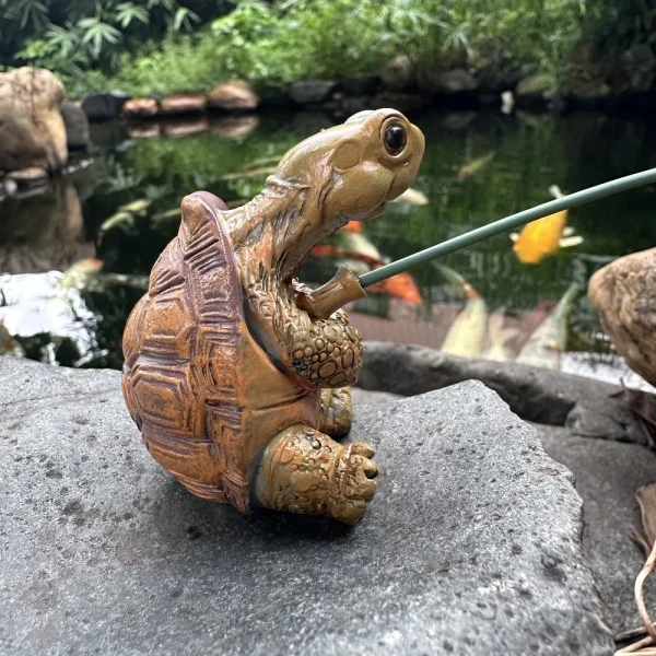 Creative Rope Fishing Turtle Statue Cute Simulation Turtle Resin Figurine Animal Sculpture Ornament Outdoor Home Garden Decor 2