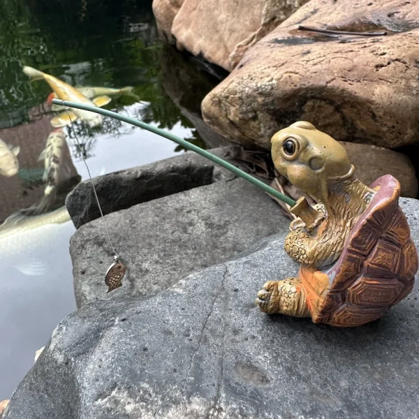 Creative Rope Fishing Turtle Statue Cute Simulation Turtle Resin Figurine Animal Sculpture Ornament Outdoor Home Garden Decor 4