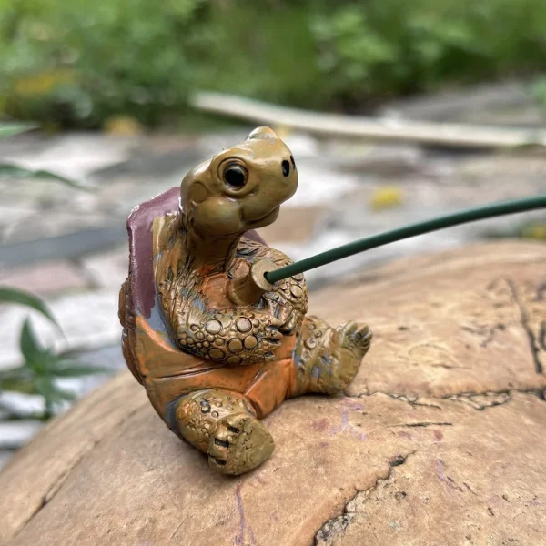 Creative Rope Fishing Turtle Statue Cute Simulation Turtle Resin Figurine Animal Sculpture Ornament Outdoor Home Garden Decor 5