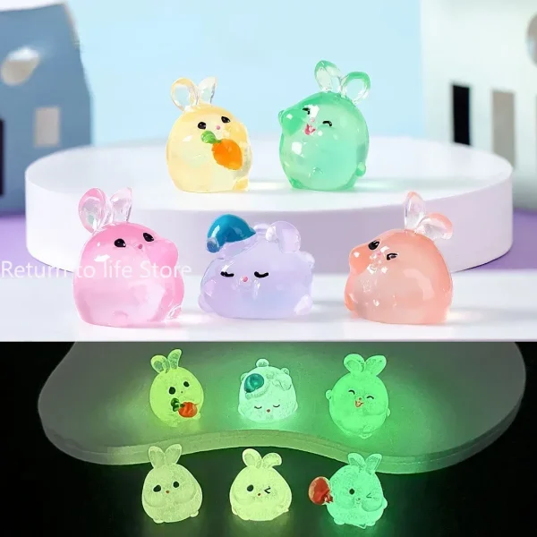 Kawaii Mini Resin Rabbit Cartoon Bunny Miniatures Terrarium Figurines Luminous Ornament Car Home Decoration Accessories 1