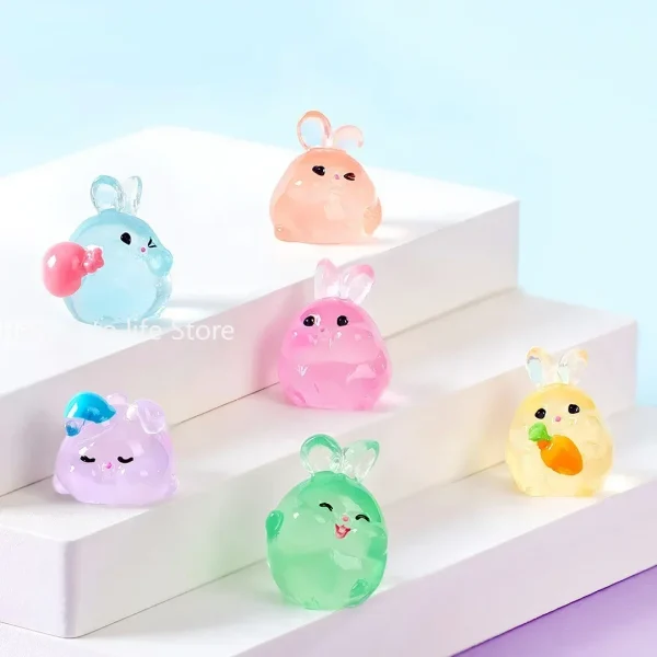 Kawaii Mini Resin Rabbit Cartoon Bunny Miniatures Terrarium Figurines Luminous Ornament Car Home Decoration Accessories 2