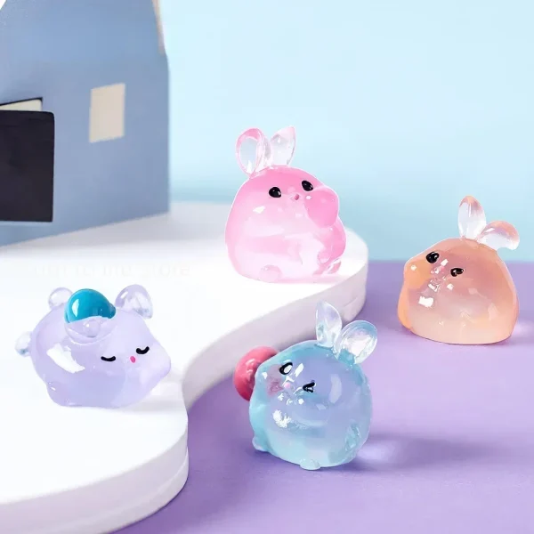 Kawaii Mini Resin Rabbit Cartoon Bunny Miniatures Terrarium Figurines Luminous Ornament Car Home Decoration Accessories 3