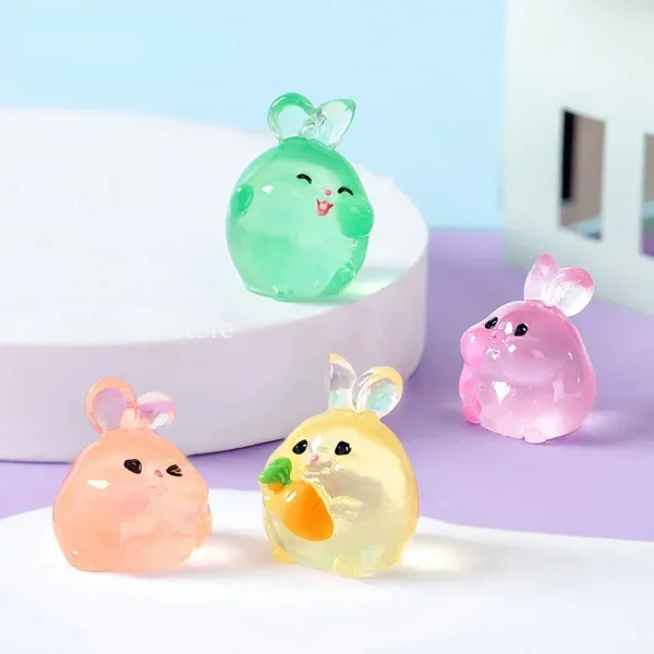Kawaii Mini Resin Rabbit Cartoon Bunny Miniatures Terrarium Figurines Luminous Ornament Car Home Decoration Accessories 4