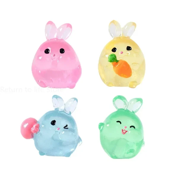 Kawaii Mini Resin Rabbit Cartoon Bunny Miniatures Terrarium Figurines Luminous Ornament Car Home Decoration Accessories 5