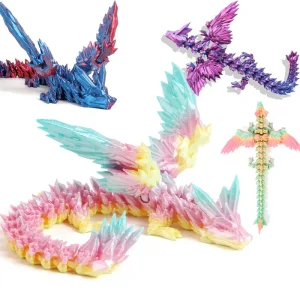 3D Printed Dragon Colorful Gem Dragon Figurines Movable Joint Rotatable Articulated Dragon Crafts Desktop Western Style Ornament 1