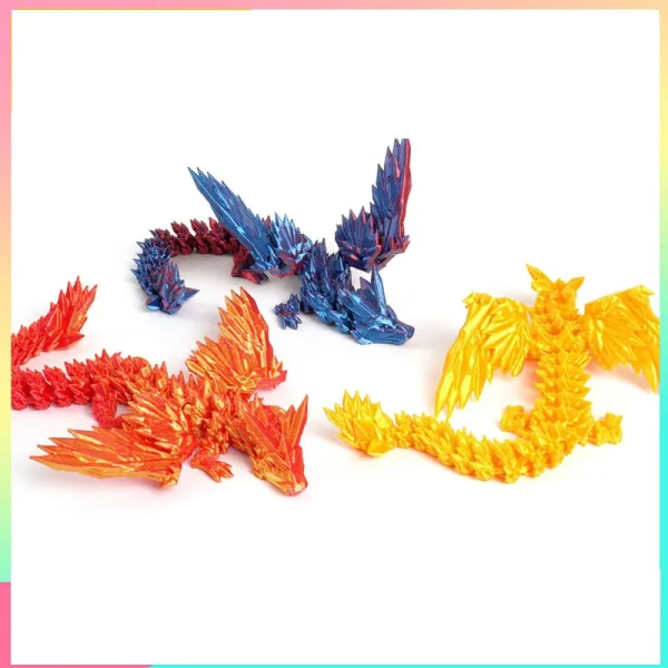 3D Printed Dragon Colorful Gem Dragon Figurines Movable Joint Rotatable Articulated Dragon Crafts Desktop Western Style Ornament 2