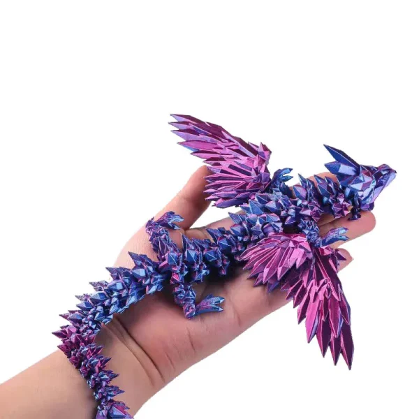 3D Printed Dragon Colorful Gem Dragon Figurines Movable Joint Rotatable Articulated Dragon Crafts Desktop Western Style Ornament 4