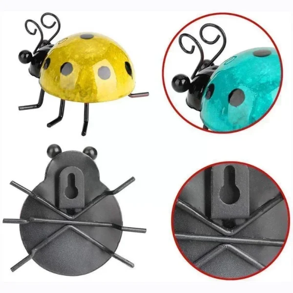 1pcs New Mini Metal Ladybug Beetle Fence Hanger Wall Hanging Ornament for Outdoor Patio Garden Figurine Sculpture Home Decor 6