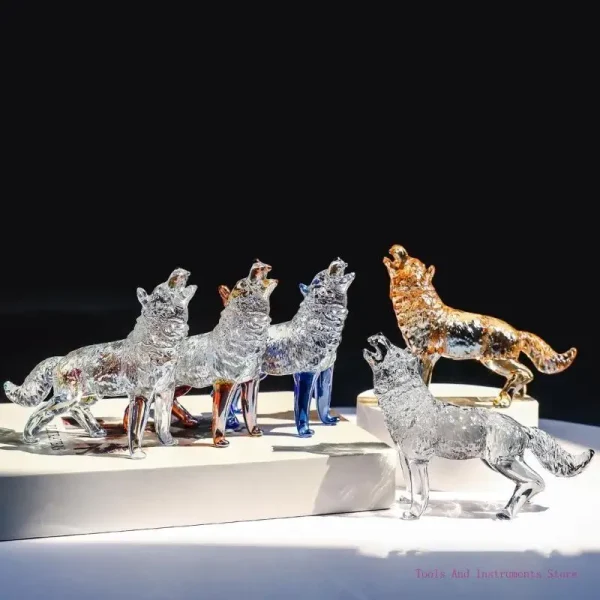 Handcrafteds Crystals Glass Wolf Figurine Howlings Animal Sculpture Collectible C7AC 2