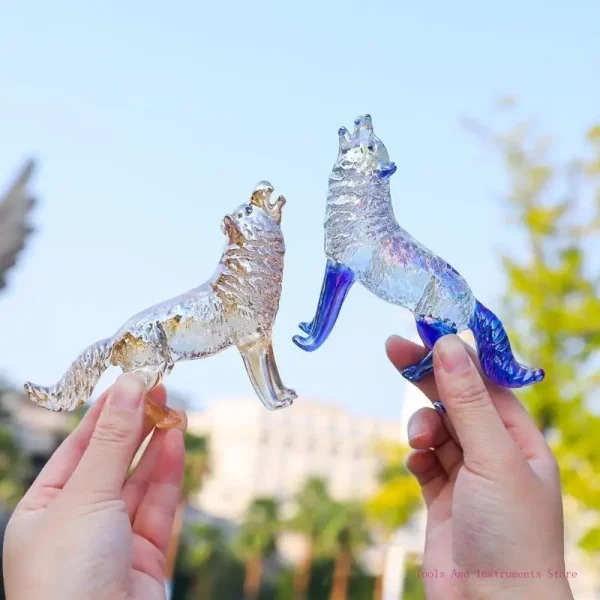 Handcrafteds Crystals Glass Wolf Figurine Howlings Animal Sculpture Collectible C7AC 3