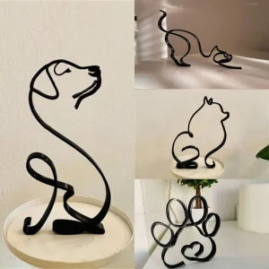Dog Art Sculpture Metal Dog Abstract Minimalist Art Iron Figurines Office Desktop Accessories For Home Decoration Cute Miniature 1