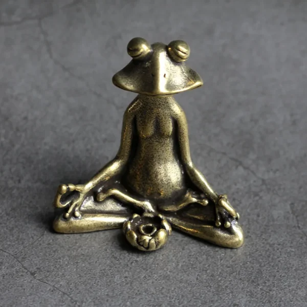 Antique Brass Meditation Zen Frog Statue Ornament Copper Animal Sculpture Incense Burner Home Desk Decorations Tea Pet 2