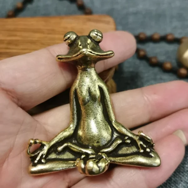 Antique Brass Meditation Zen Frog Statue Ornament Copper Animal Sculpture Incense Burner Home Desk Decorations Tea Pet 5