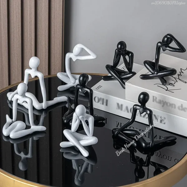 1pc Plastic Thinker Statues Abstract Mini Characters Figurines Home Office Study Room Bookshelf Decor Accessories 4