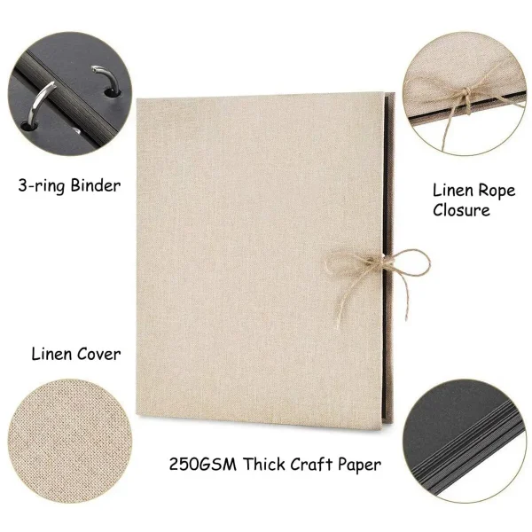 1 deluxe scrapbook album with pages to add -30/60 black inner pages, linen cover, including sticker pens - ideal for Valentine's 2