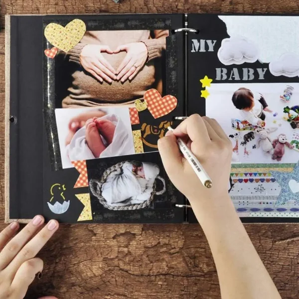 1 deluxe scrapbook album with pages to add -30/60 black inner pages, linen cover, including sticker pens - ideal for Valentine's 4