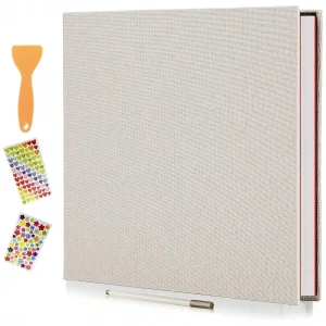 Photo Album Self Adhesive 11x10.6  Scrapbook 40 Pages Linen Cover DIY Photo Album with A Metallic Pen and DIY Accessories 1