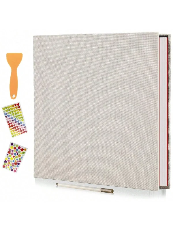 Photo Album Self Adhesive 11x10.6  Scrapbook 40 Pages Linen Cover DIY Photo Album with A Metallic Pen and DIY Accessories 1