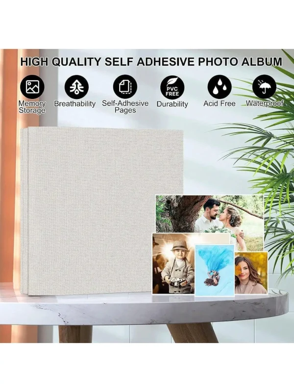 Photo Album Self Adhesive 11x10.6  Scrapbook 40 Pages Linen Cover DIY Photo Album with A Metallic Pen and DIY Accessories 5
