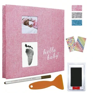 Baby photo album self-adhesive memory book 4x6 clip book set with clean hand print, and metal pen suitable for for boys girls 1