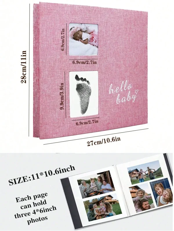 Baby photo album self-adhesive memory book 4x6 clip book set with clean hand print, and metal pen suitable for for boys girls 2