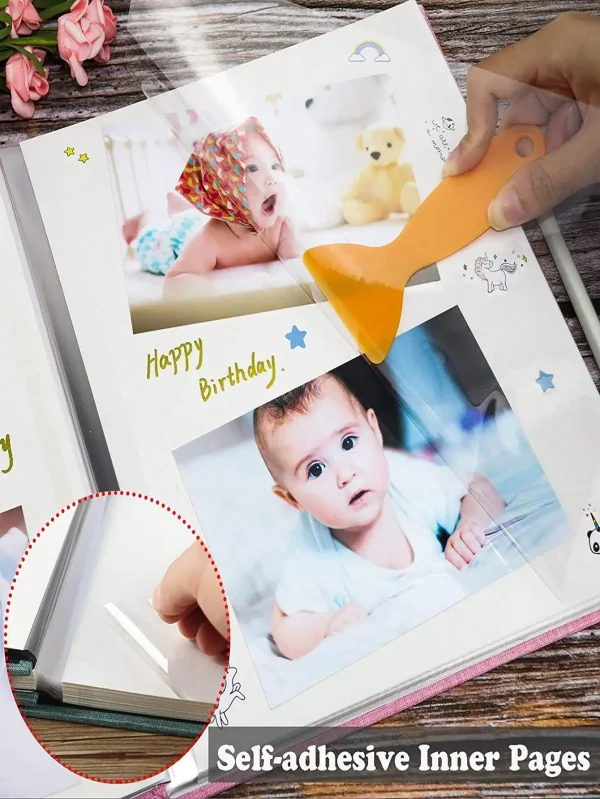 Baby photo album self-adhesive memory book 4x6 clip book set with clean hand print, and metal pen suitable for for boys girls 6