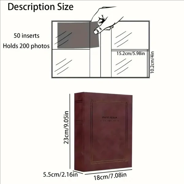 Vintage Style Photo Album with Transparent Pages – 4x6 Inch, 200 Photo Capacity, Elegant Wedding, Birthday & Christmas Gift – El 5