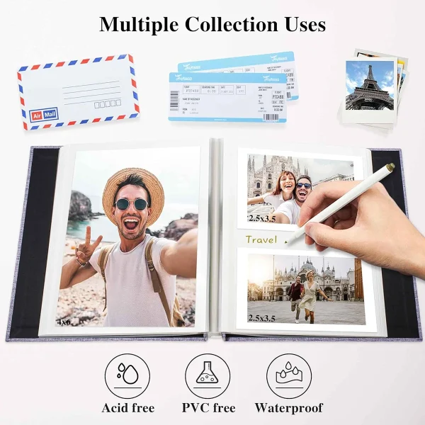 DIY linen scrapbook small photo album with self-adhesive pages, capable of holding 4x6 and 2x3 pictures, equipped with picture d 4