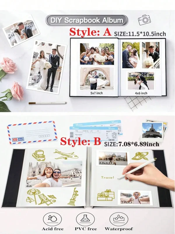 1pc DIY Linen Scrapbook Photo Album with Self-Adhesive Pages for 2x3 4x6 5x7 8x10 Pictures DIY Photo Book Family Anniversary 3