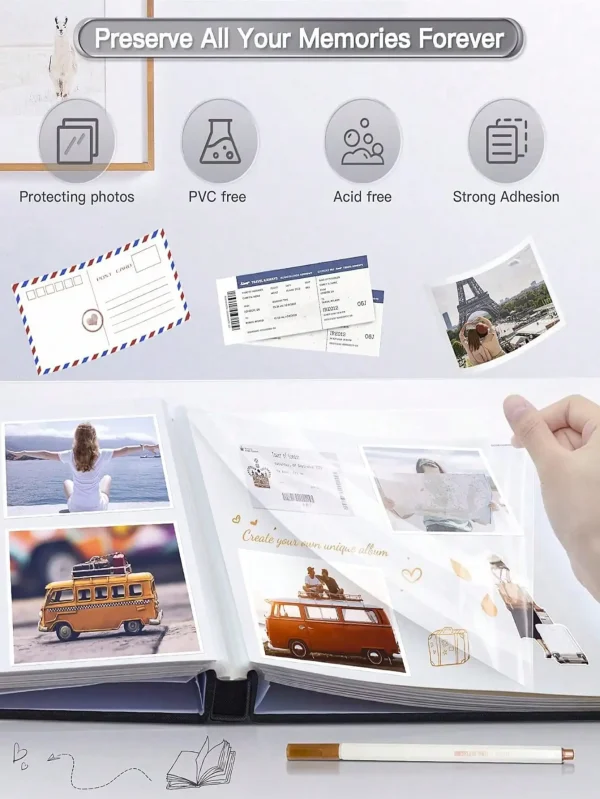 1pc DIY Linen Scrapbook Photo Album with Self-Adhesive Pages for 2x3 4x6 5x7 8x10 Pictures DIY Photo Book Family Anniversary 5