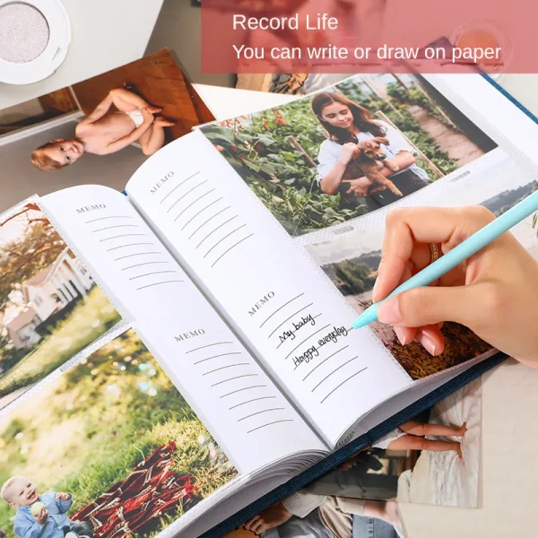 Linen Cover Album 6-inch Interleaf Type Photo Storage Album 200/300pcs Writable Collection of Children Growth Photos 4