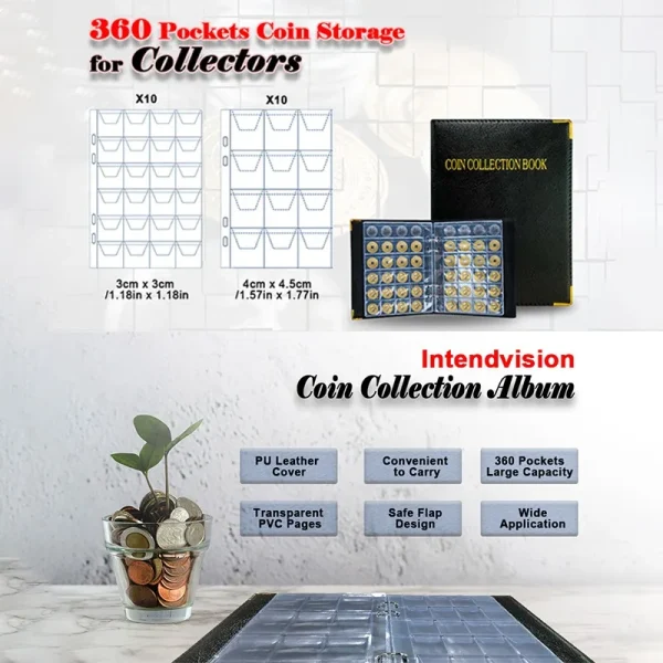 120/240/360Pockets Coin Collection Book 10/20 Pages Coin Collection Holder Album Commemorative Coin Organizer Storage 6