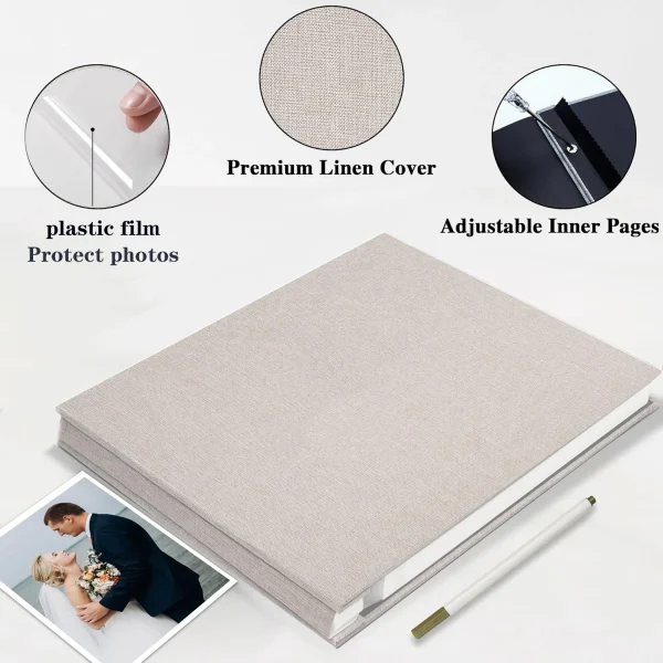 Self adhesive 3x5 4x6 5x7 6x8 magnetic scrapbook album DIY40 page linen cover with metal pen and DIY accessories DIY album 4