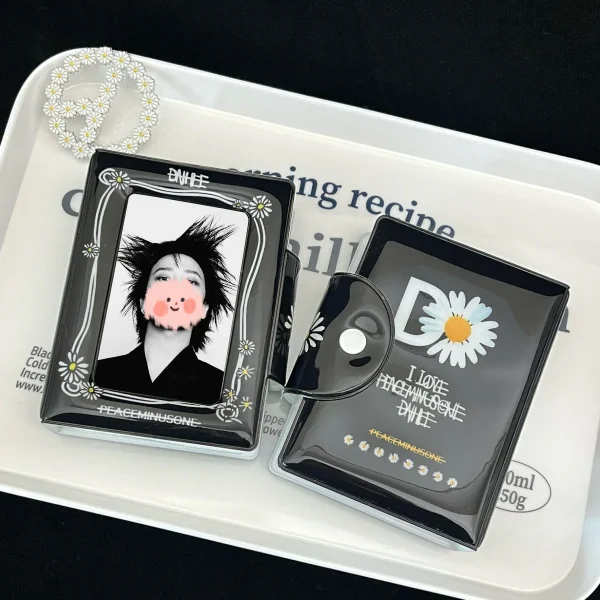 Black Daisy Photocard Holder Kpop GD Mini Album Apply To 3-3.5in Idol Polaroid Star Merch Card Glossy PC Album 1