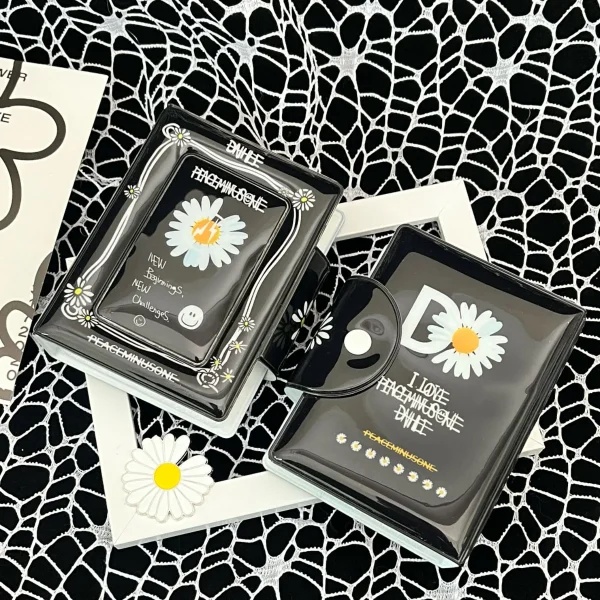 Black Daisy Photocard Holder Kpop GD Mini Album Apply To 3-3.5in Idol Polaroid Star Merch Card Glossy PC Album 4