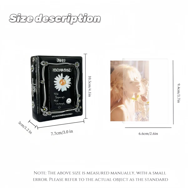 Black Daisy Photocard Holder Kpop GD Mini Album Apply To 3-3.5in Idol Polaroid Star Merch Card Glossy PC Album 6